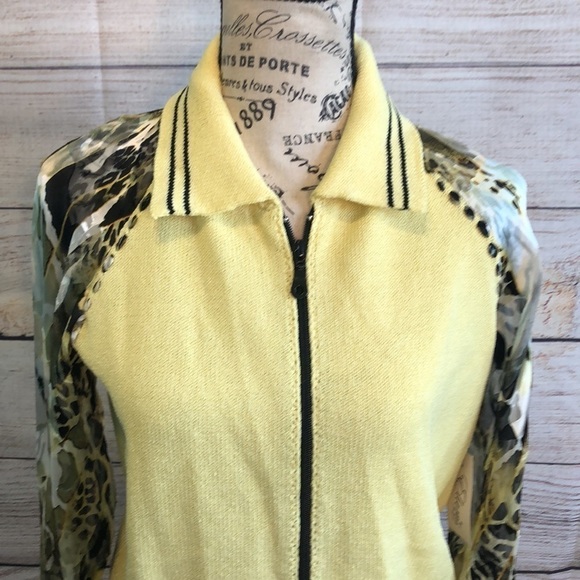 Elaris Designs Cardigan Hand Loomed Leopard Print Collar Front Zipper Size Small - Picture 3 of 13